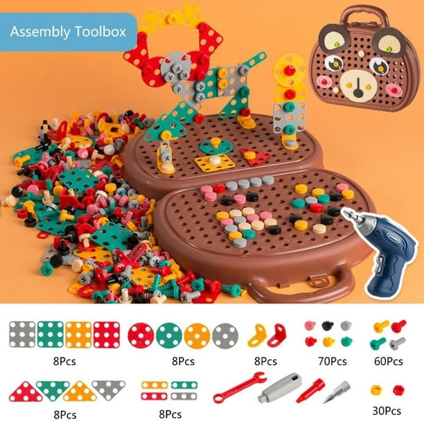 Juego de herramientas para niños, 63 piezas con caja de herramientas y  taladro eléctrico de juguete, herramientas de construcción para niños,  juego de