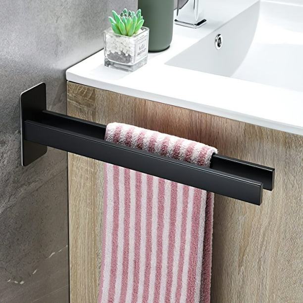 Toallero de madera para baño, toallero doble autoadhesivo montado en la  pared, sin taladrar para baño, inodoro, A