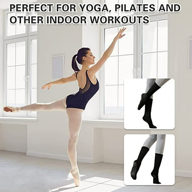 2 pares de calcetines de yoga antideslizantes que respiran algodón  resistente, acogedores para gimnasio, hogar, baile, pilates, barras, L  negro y