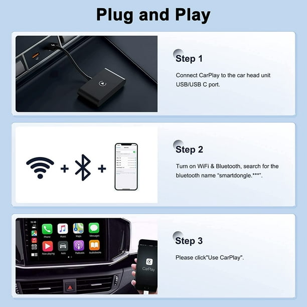 Adaptador inalámbrico CarPlay para iPhone, Dongle inalámbrico Carplay  convierte CarPlay con cable en CarPlay inalámbrico, conexión automática  WiFi de 5GHz Sailing Electrónica