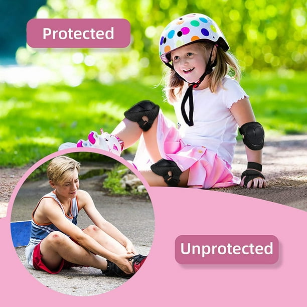  Casco de bicicleta para niños de 2 a 8 años, casco de seguridad  ajustable para niños pequeños con equipo de protección, cascos de monopatín  con rodilleras, coderas, muñequeras (negro) : Deportes