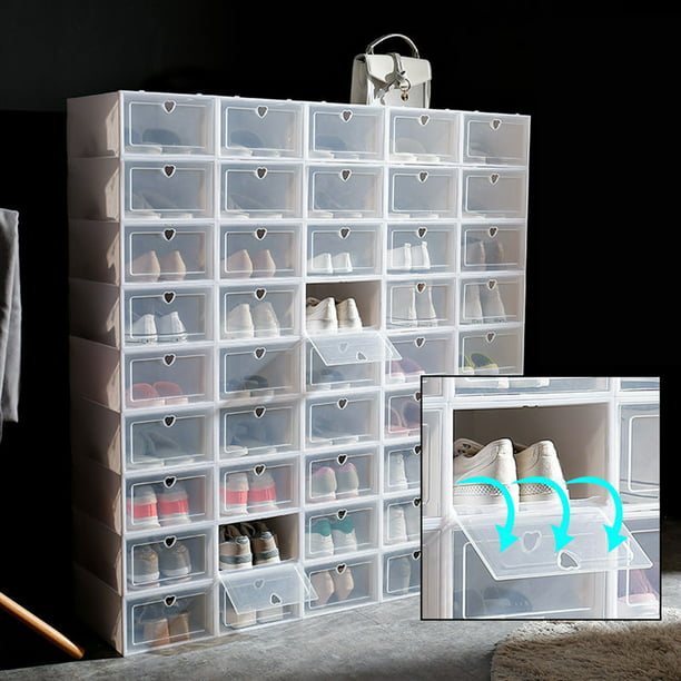 Cajas de zapatos de plástico transparente – Contenedor apilable  para zapatos, expositor de zapatos frontal para armarios, zapatero de  entrada, estante de ropa, cama, fácil montaje (3 unidades) (blanco) : Todo