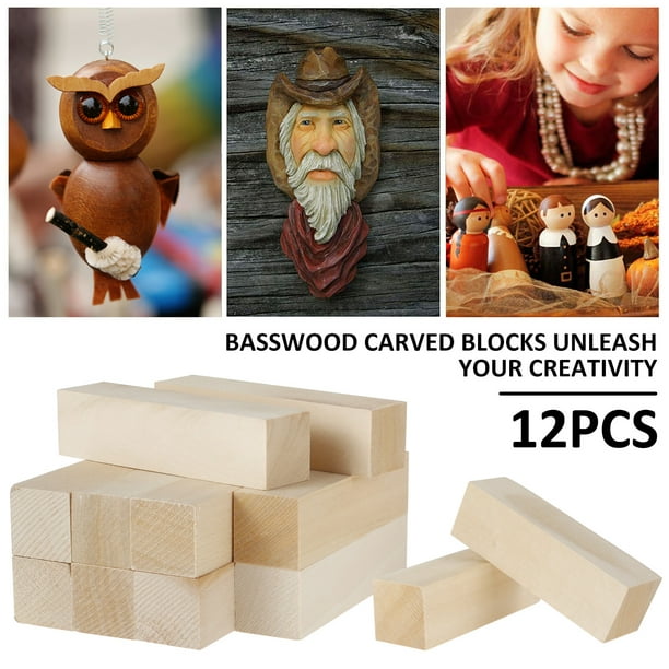 Juego de 6, Kit de bloques de torneado/tallado de madera de tilo, 2 x 2 x  12