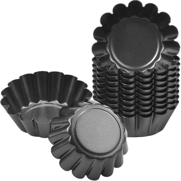 MGGi Paquete de 4 mini moldes para tartas, moldes de tubo estriado  antiadherentes de 4 pulgadas, molde de acero al carbono negro para hornear,  molde