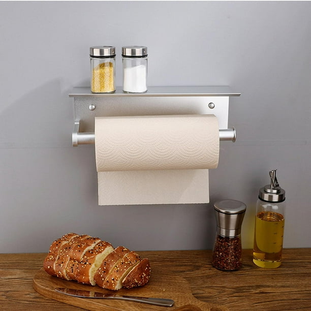 Soporte para papel higiénico de baño, soporte de papel de montaje en pared,  con estante toallero accesorios negro/blanco (color negro doble)