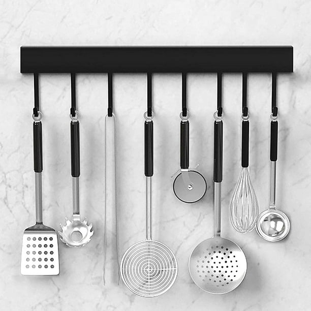 Barra de cocina, soporte para ollas de cocina montado en la pared para colgar  utensilios de cocina, soporte de barra para colgar de 40 cm con 8 ganchos
