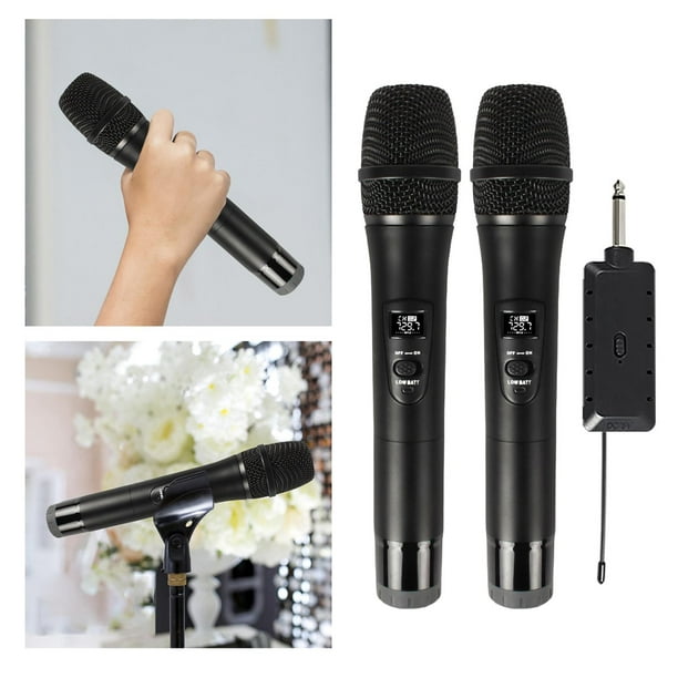 Micrófono inalámbrico con Bluetooth, sistema de micrófono de metal dinámico  de mano dual UHF profesional con receptor recargable, rango de 160 pies