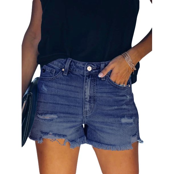 Mujer Pantalones Cortos, Color Sólido Shorts de Mezclilla Moda Cintura Alta  Rasgados Shorts Casual Denim Shorts Jeans con Bolsillos: : Moda