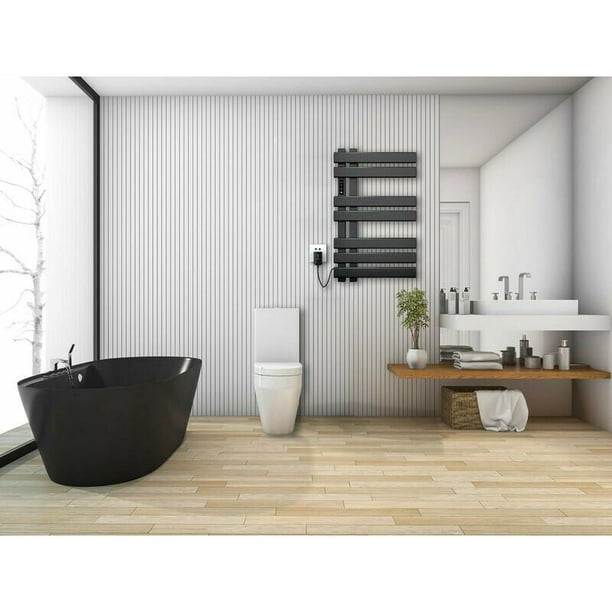  Toallero calefactor con 7 bar, calentador de toallas de pared  montado en la pared, toallero de acero inoxidable para cuarto de baño,  calentador eléctrico de toallas negro, cableado : Hogar y
