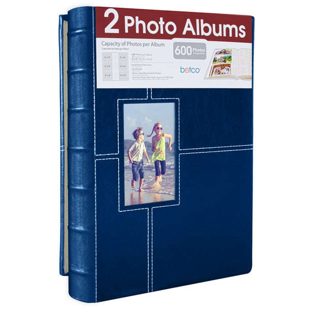 Paquete de 2 Albumes Fotográficos Betco, Encuadernados y Cosidos a Mano.  Capacidad para 600 Fotos (300 por Álbum). Tapa Dura 10x15 Cm en Color Azul