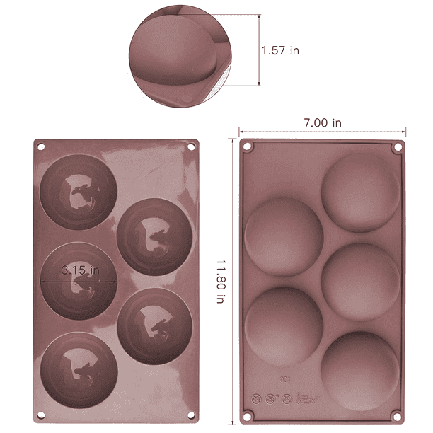 Molde de silicona semiesfera grande de 6 cavidades, 2 paquetes de moldes  para hornear para hacer chocolate, pastel, gelatina, mousse de cúpula  MFZFUKR 2033807-2