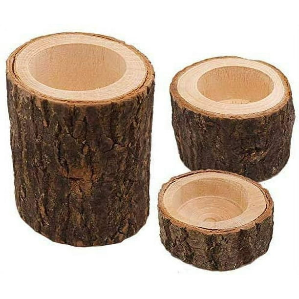 3 Troncos portavelas de madera natural Centros de mesa madera