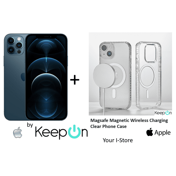 Apple iPhone 12 PRO MAX 128 GB en Azul Pacífico, Incluye Funda Transparente  Magsafe y Protector de Pantalla KeepOn, Reacondicionado