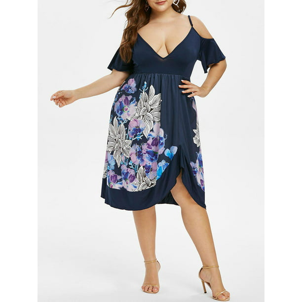 Floral hombro abierto de El vestido asimétrico Rosegal Vestidos casuales de talla | Walmart en línea