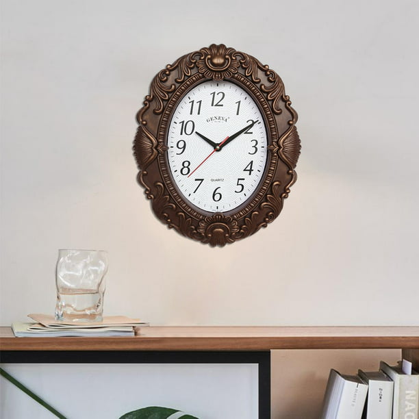 Reloj de pared retro ovalado de 14 '', relojes de pared silenciosos  decorativos con movimiento de que no hace tictac para cocina, decoración de  Color de madera BLESIY Reloj de pared