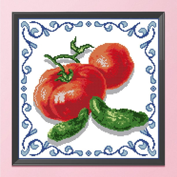Cuadros Decorativos Kit de costura de punto de cruz de tela impresa de 14  quilates de 2 hebras de tomate para decoración del hogar Wdftyju embutido  en tela