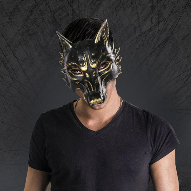 Máscara de lobo dorado negro para fiesta de Halloween, Media máscara,  casco, accesorios de disfraz de