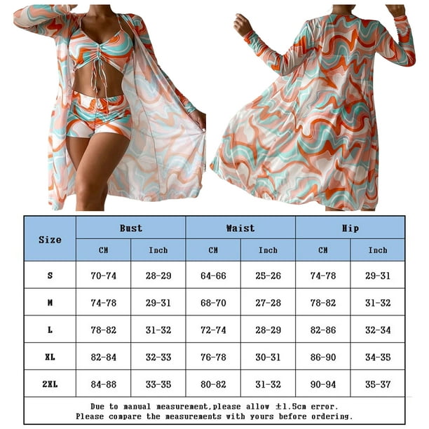 Traje de baño Conjunto de bikini para mujer Trajes de baño sexy de 3 piezas  con cubierta de manga larga (naranja M) Ygjytge Naranja T M para Mujer