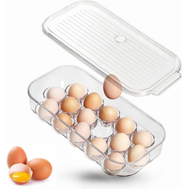 vacane Soporte de plástico para huevos para refrigerador, bandeja  transparente apilable con tapa, organizador de recipientes de huevos sin  BPA, para
