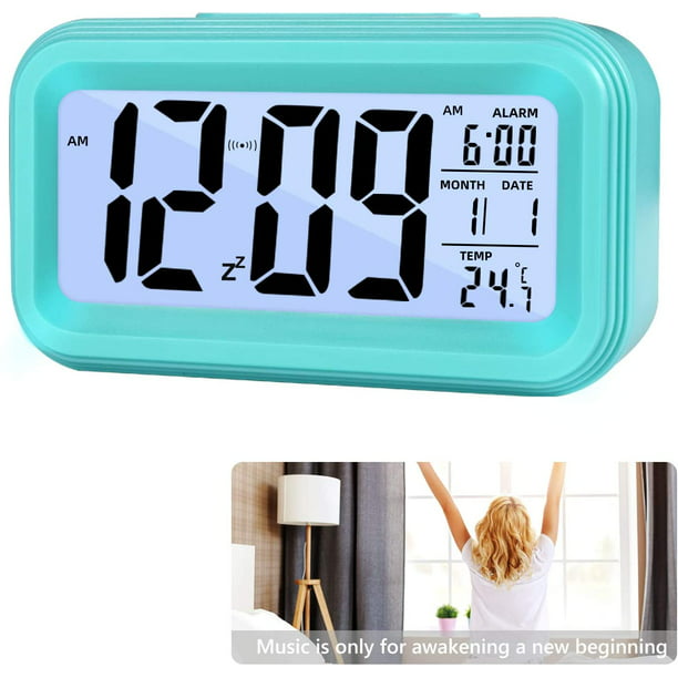 Reloj despertador digital, reloj matutino LCD con calendario, termómetro de  pantalla grande, luz nocturna inteligente para dormitorio