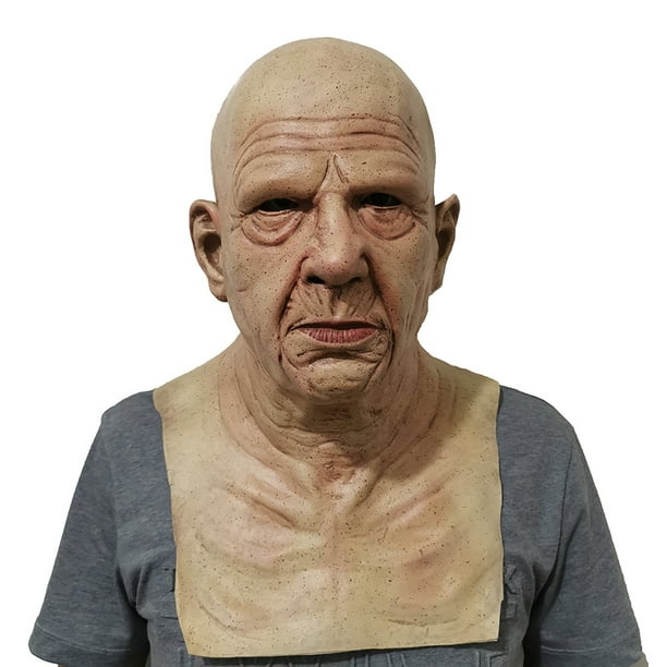 Máscara de anciano de anciano, máscara humana realista con cabello y barba,  disfraz de Halloween para adultos