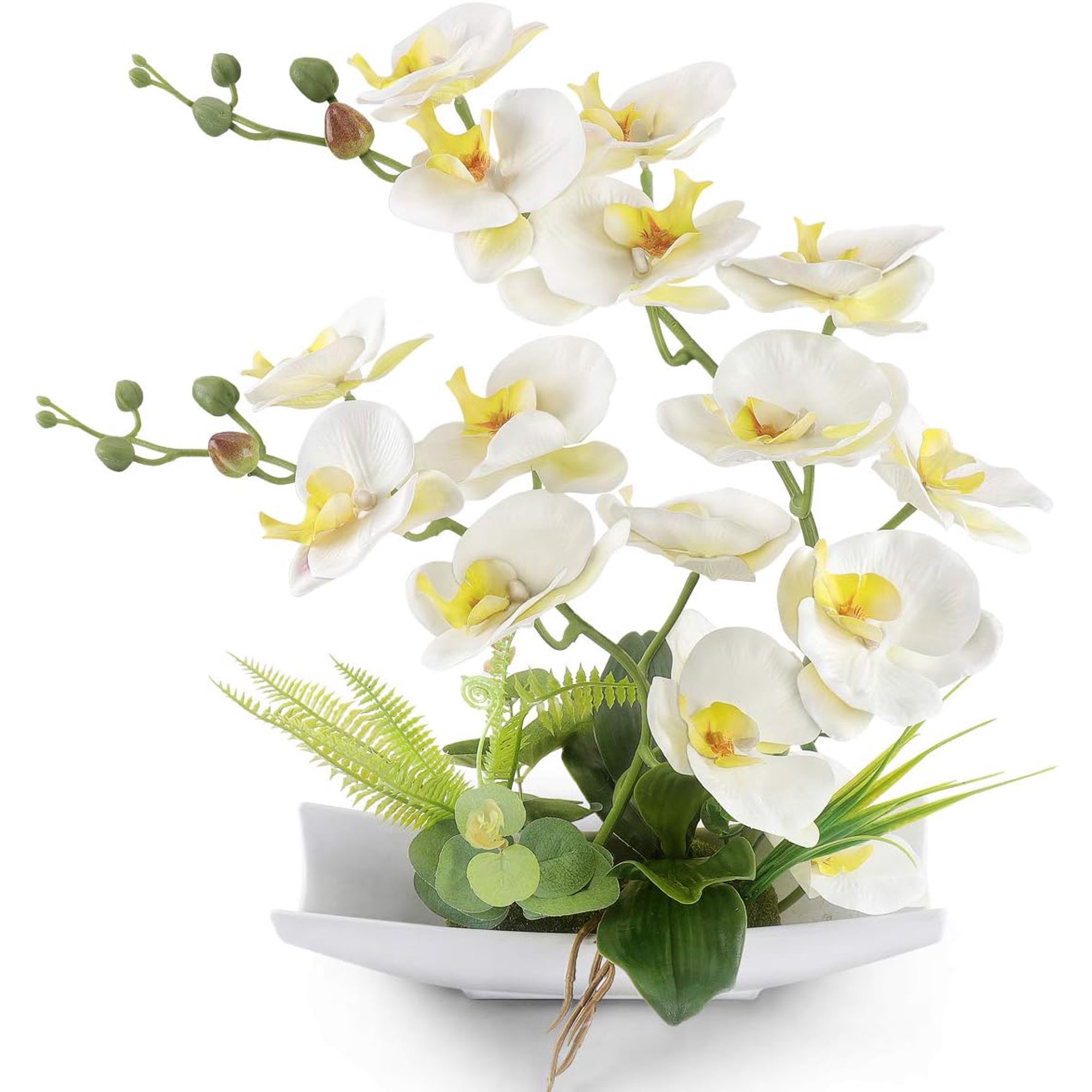 Arreglo floral de orquídeas artificiales, elegantes orquídeas falaenopsis,  bonsái, decoración de orquídeas falsas de seda sintética en maceta para el