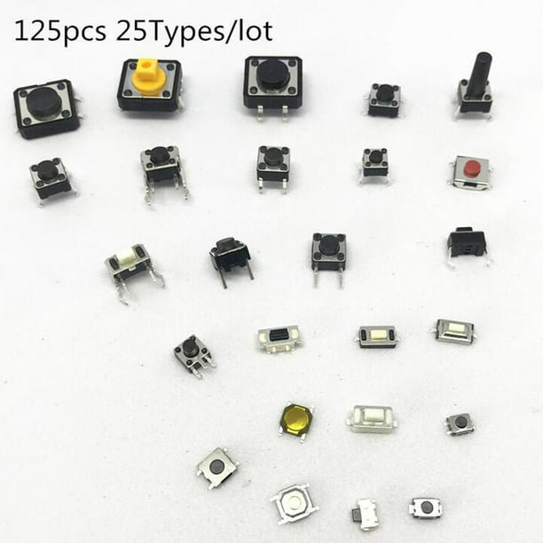 Interruptores de botón táctiles, kit de mini interruptor táctil momentáneo,  25 valores, 12 V, 50 mA, kit surtido de micro tacto momentáneo para
