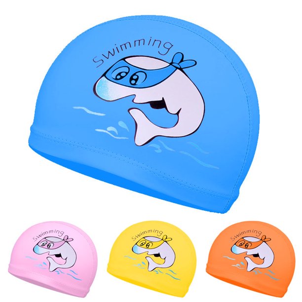 2 Gorros de Natación de Niños Lindos Gorro de Natación de Dibujos Animados  Gorro de Baño de Poliéster Elástico Gorro de Baño Impermeable para Niños