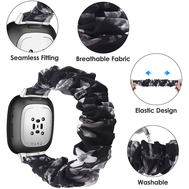 Correa Fitbit Versa 4 Pulsera Scrunchie Negro