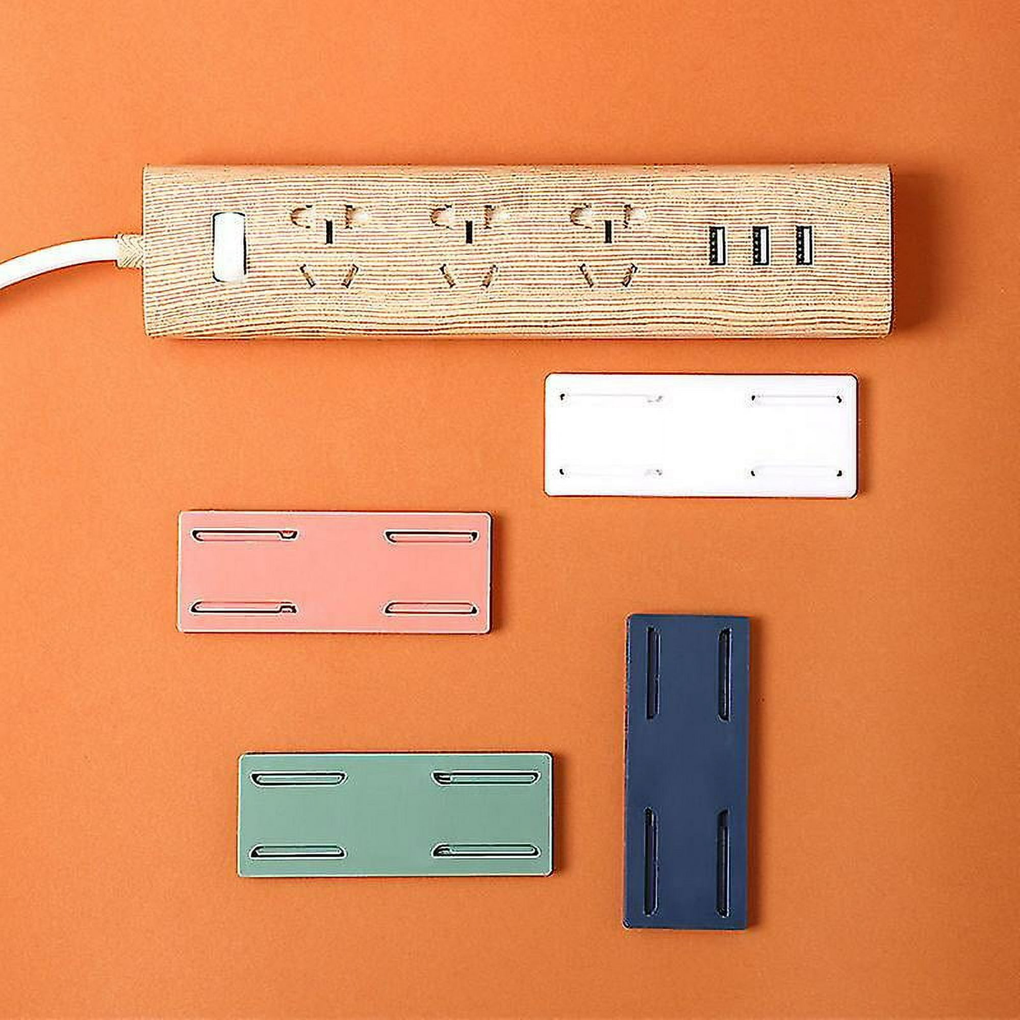 4 fijadores de enchufe de escritorio autoadhesivos, soporte de regleta de  alimentación de montaje en pared sin perforaciones, soporte de montaje en