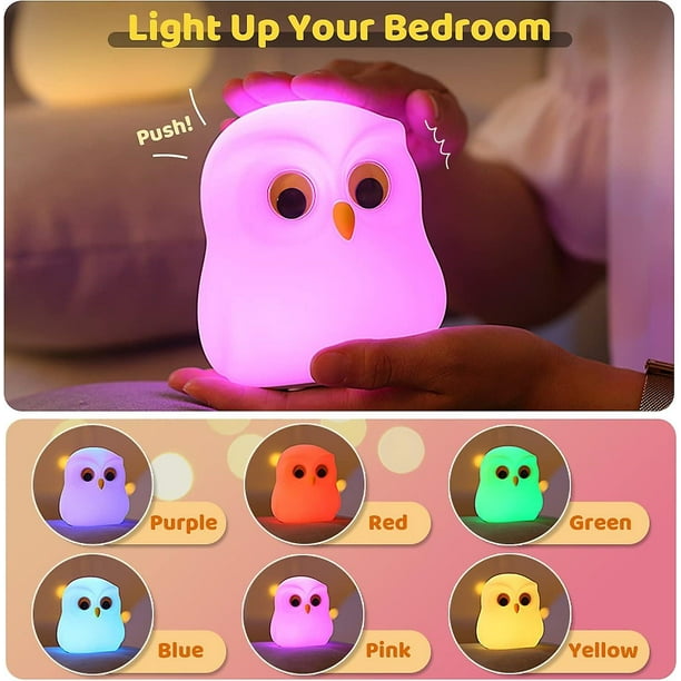 Luz nocturna para niños con diseño de búho lindo, recargable por USB, luz  nocturna creativa sinfonía para niños por la noche, control táctil,  silicona
