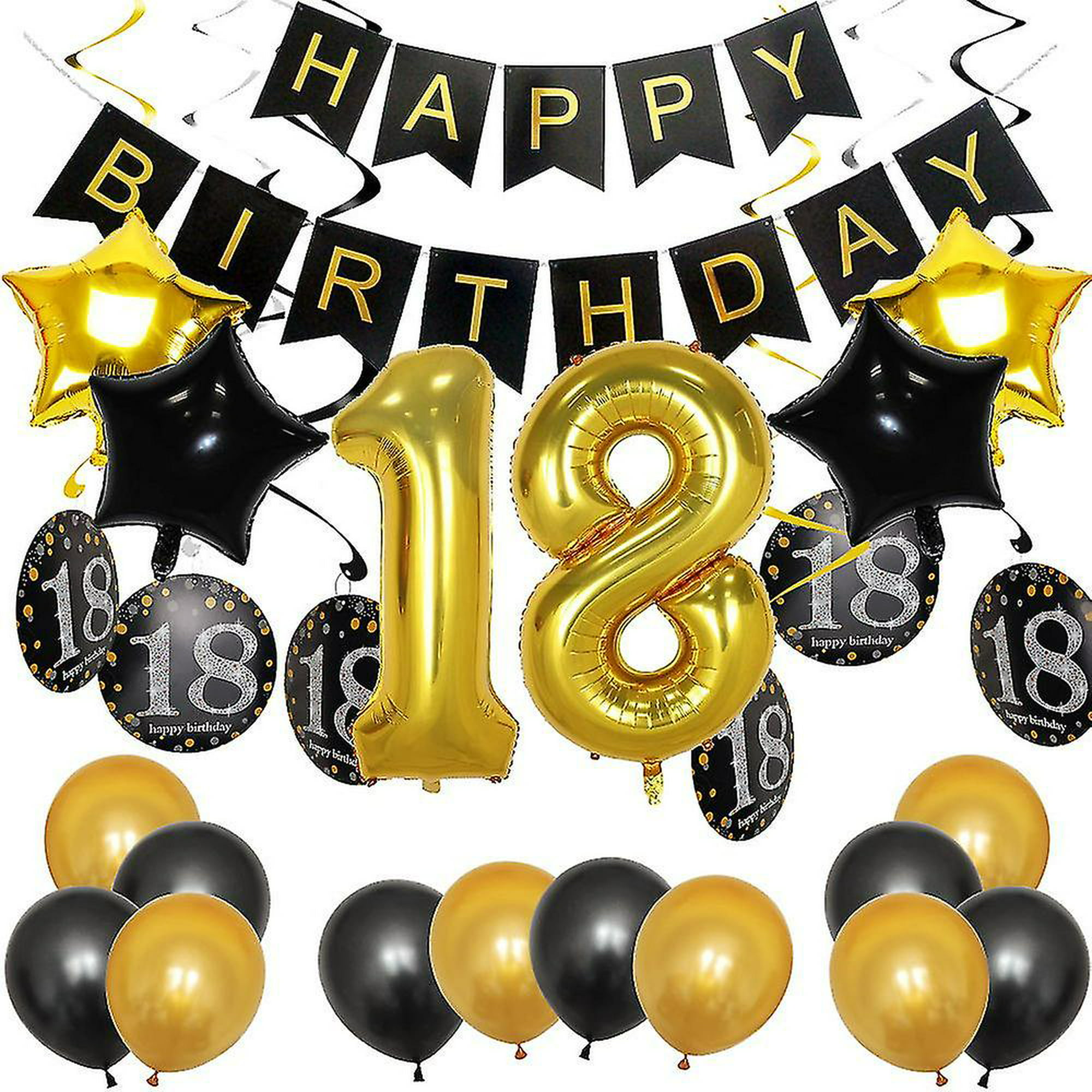 Barsinfi 18 cumpleaños globos de fiesta de oro negro letras de feliz cumpleaños  globos decoración de aniversario LingWen 8390613727305