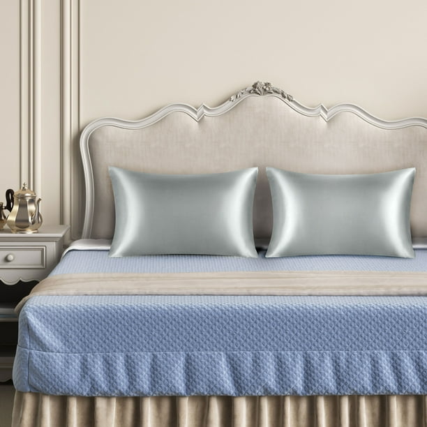EXQ Home - Funda de almohada de satén y seda para el cabello y la piel,  funda de almohada suave de tamaño Queen, juego de 2 fundas de almohada de