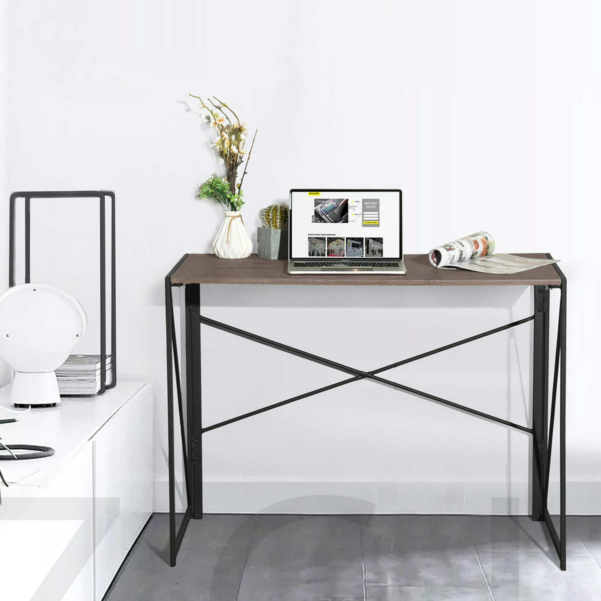  Mesa de estudio, escritorio pequeño y simple para oficina en  casa, marco de acero, escritorio de estudio, escritorio para computadora,  escritorio de trabajo para computadora de juegos (color blanco, tamaño: 39.4