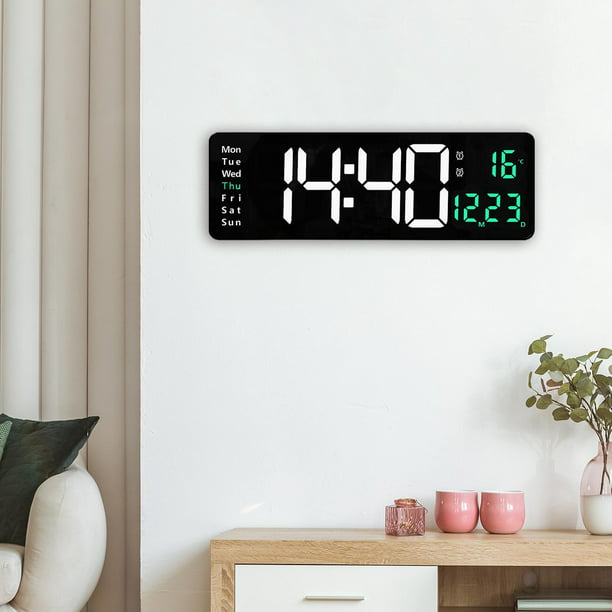 Reloj de pared digital electrónico, hora, fecha, temperatura, semana,  pantalla USB, reloj colgante, , relojes LED para comedor, regalo, Verde  Gloria Reloj de pared digital