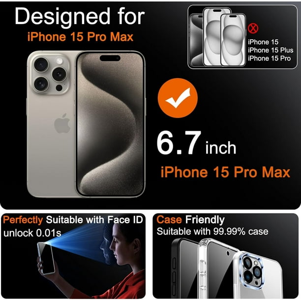 Película protectora en cristal templado para iPhone 15 Pro Max