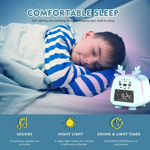 Reloj despertador de dormitorio para niños, despertador de noche con luz  nocturna de 7 colores, mini despertador de música con 8 sonidos, regalo  para
