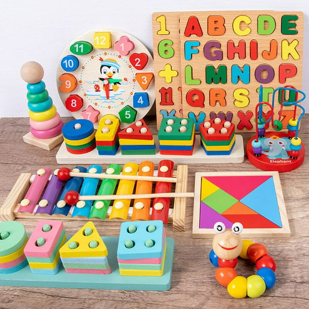  Qizebaby Juguetes Montessori para niños y niñas de 2 años, 6  juguetes de madera para niños, juguetes para bebés de 3 a 6 años, juguete  educativo de aprendizaje preescolar para niños