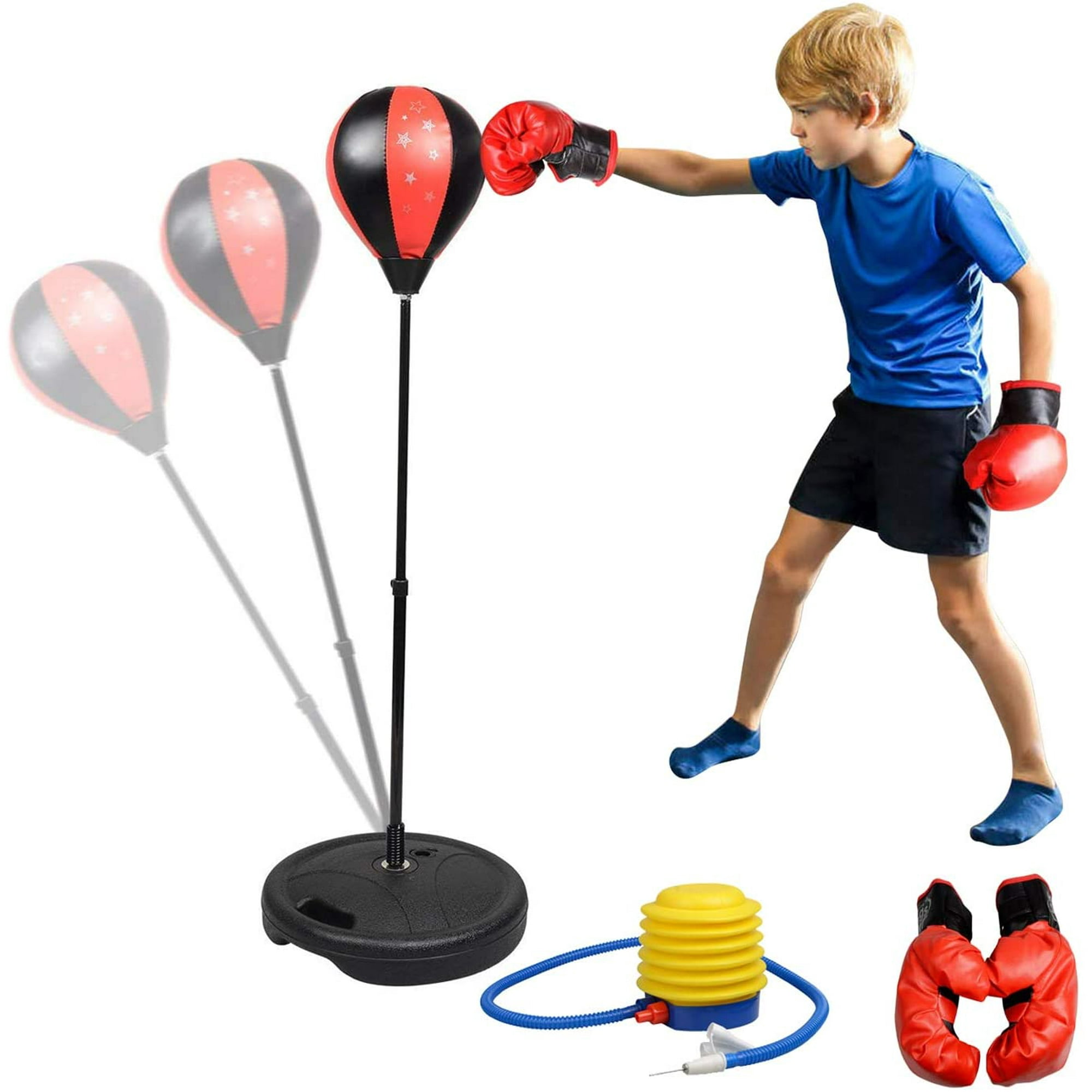 Saco de boxeo para niños – Pelota de boxeo ajustable con soporte, guantes  de entrenamiento de boxeo y bomba de mano ajustable para niños, gran regalo