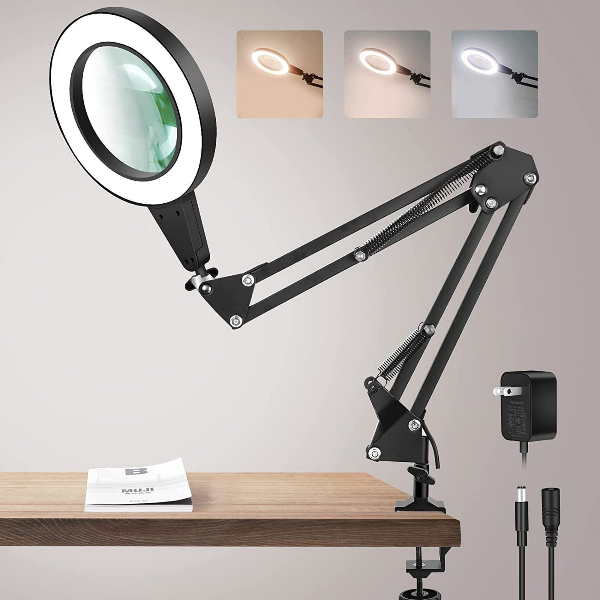 Lupa con luz Led para manualidades, lámpara de escritorio con brazo  ajustable, lente iluminada, 5X - AliExpress