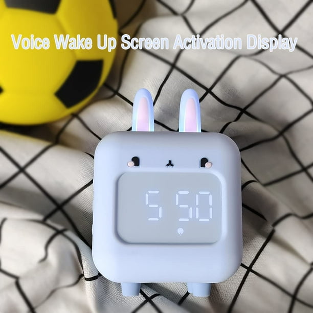 Lindo reloj despertador de conejito, luz de despertador para niños