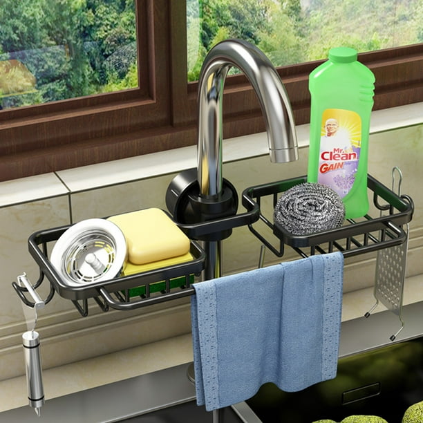 Bandeja de jabón con Clip para cocina, organizador práctico de jabonera de  aluminio con riel ajustable, soporte deslizante para baño y cocina