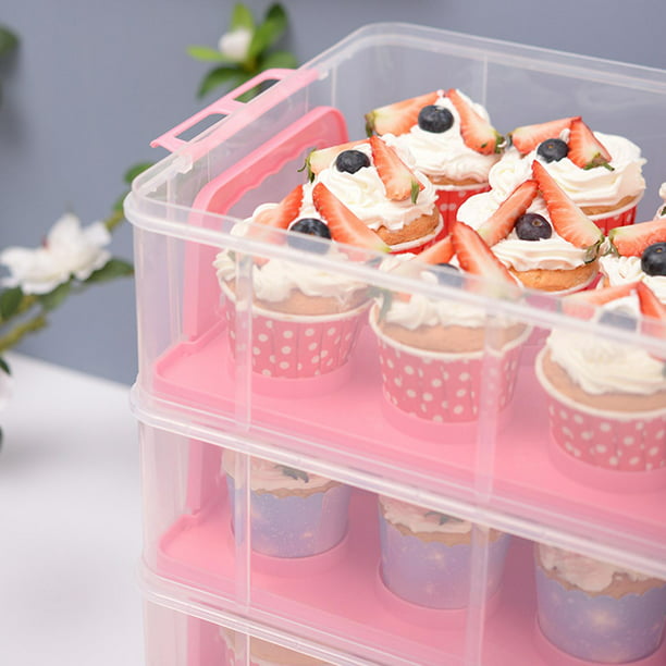 Lifewit Porta pasteles con tapa y asa, soporte de dos caras para pasteles  de 10 pulgadas o 9 cupcakes de tamaño estándar, soporte redondo de plástico