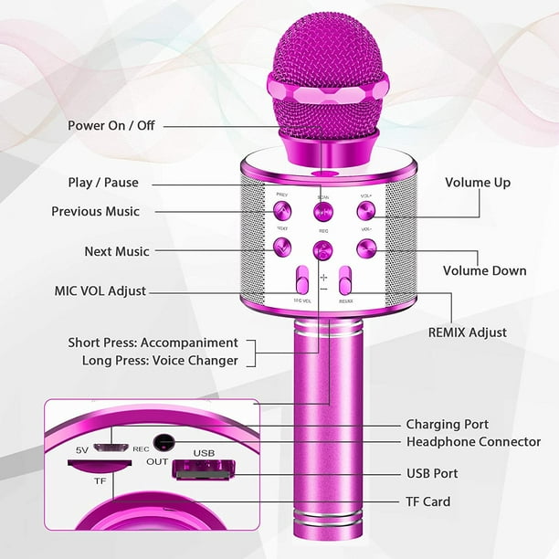 Micrófono de karaoke para niños, inalámbrico, altavoz Bluetooth, juguete de  máquina de cantar, para niña