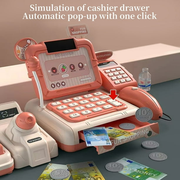 Calculadora de juego de simulación, juguete de caja registradora, juguetes  de supermercado, cajas registradoras con escáner, micrófono, comida para