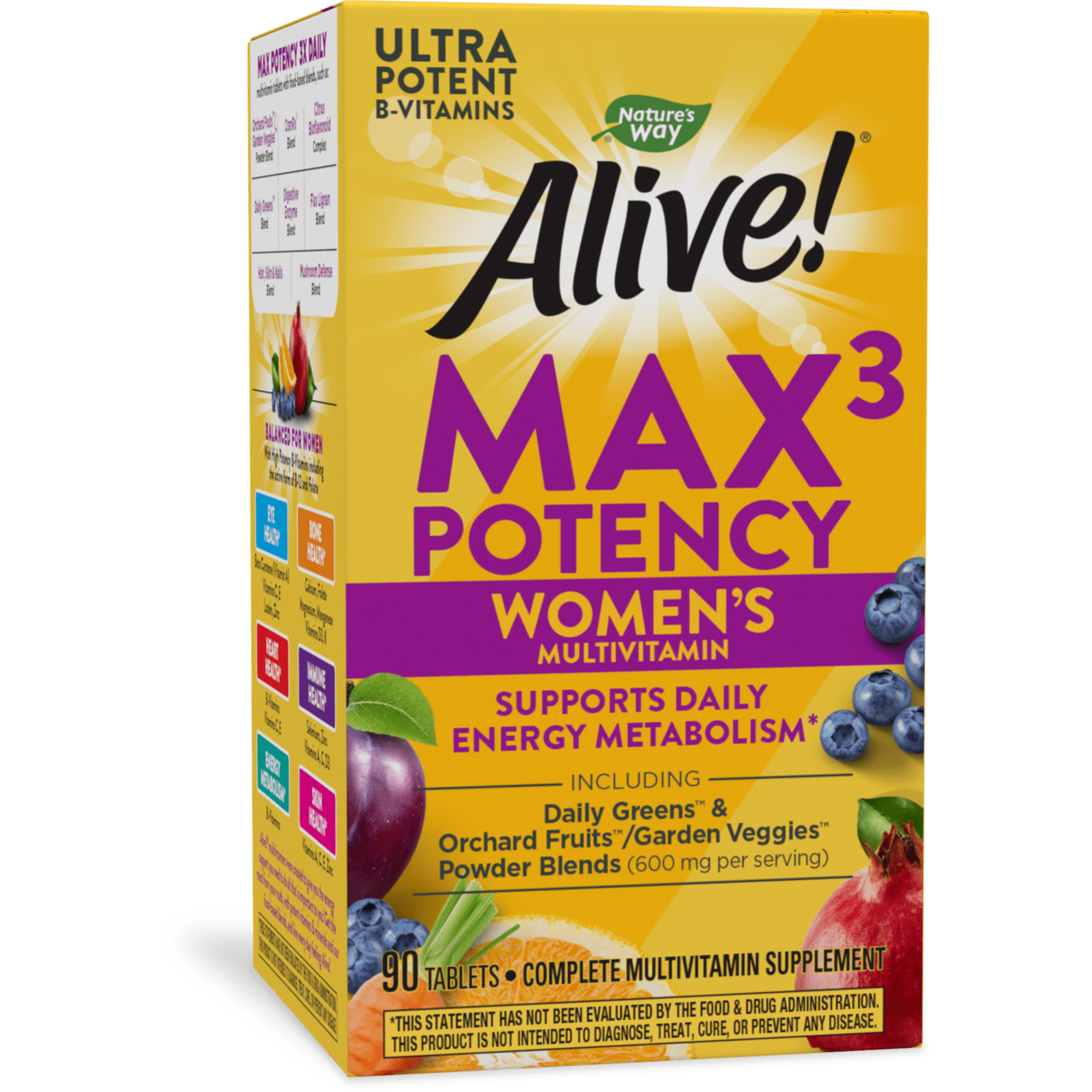 Nature's way alive! max3 potency multivitamínico para mujeres, vitaminas b de alta potencia, 90 tabletas