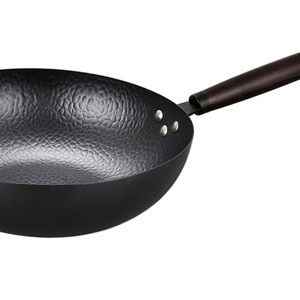 Wok de hierro fundido con tapa de madera, sartén de hierro cocina de  inducción china Pow Wok Cocina de gas universal 14Zoll