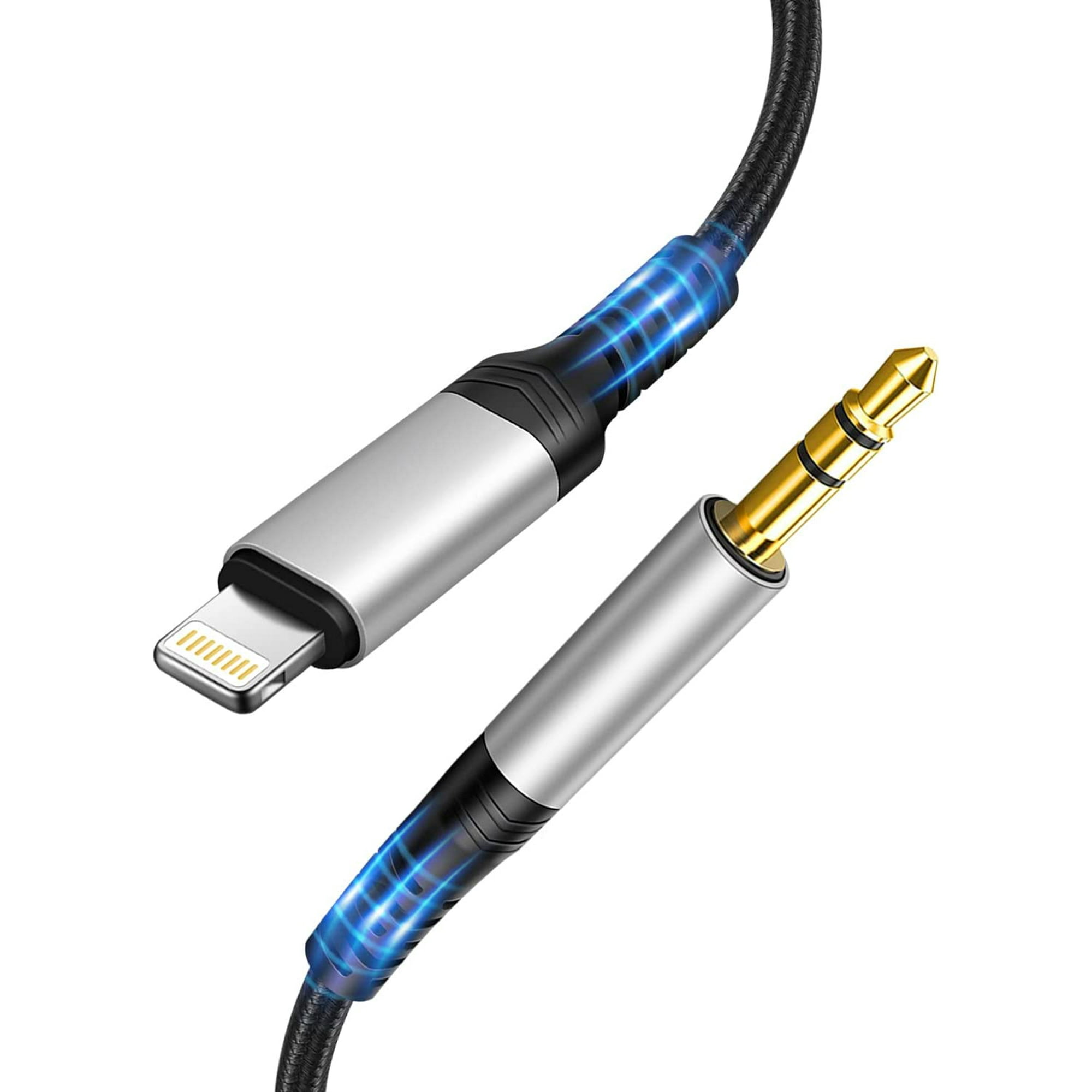 Cable auxiliar para iPhone Adaptador de cable de audio estéreo auxiliar  compatible con iPhone Car Home Stereo, altavoz, auriculares-(Blanco)