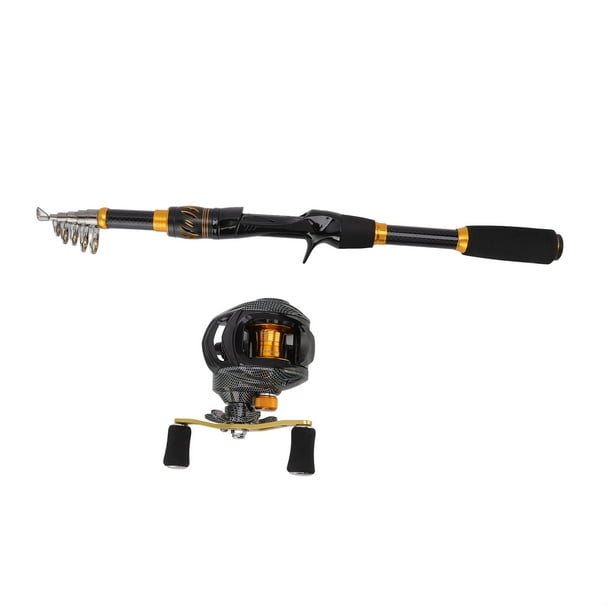 Mini caña de pescar portátil de bolsillo telescópica con caña de pescar y  carrete giratorio Kit combinado para agua salada y agua dulce (negro)