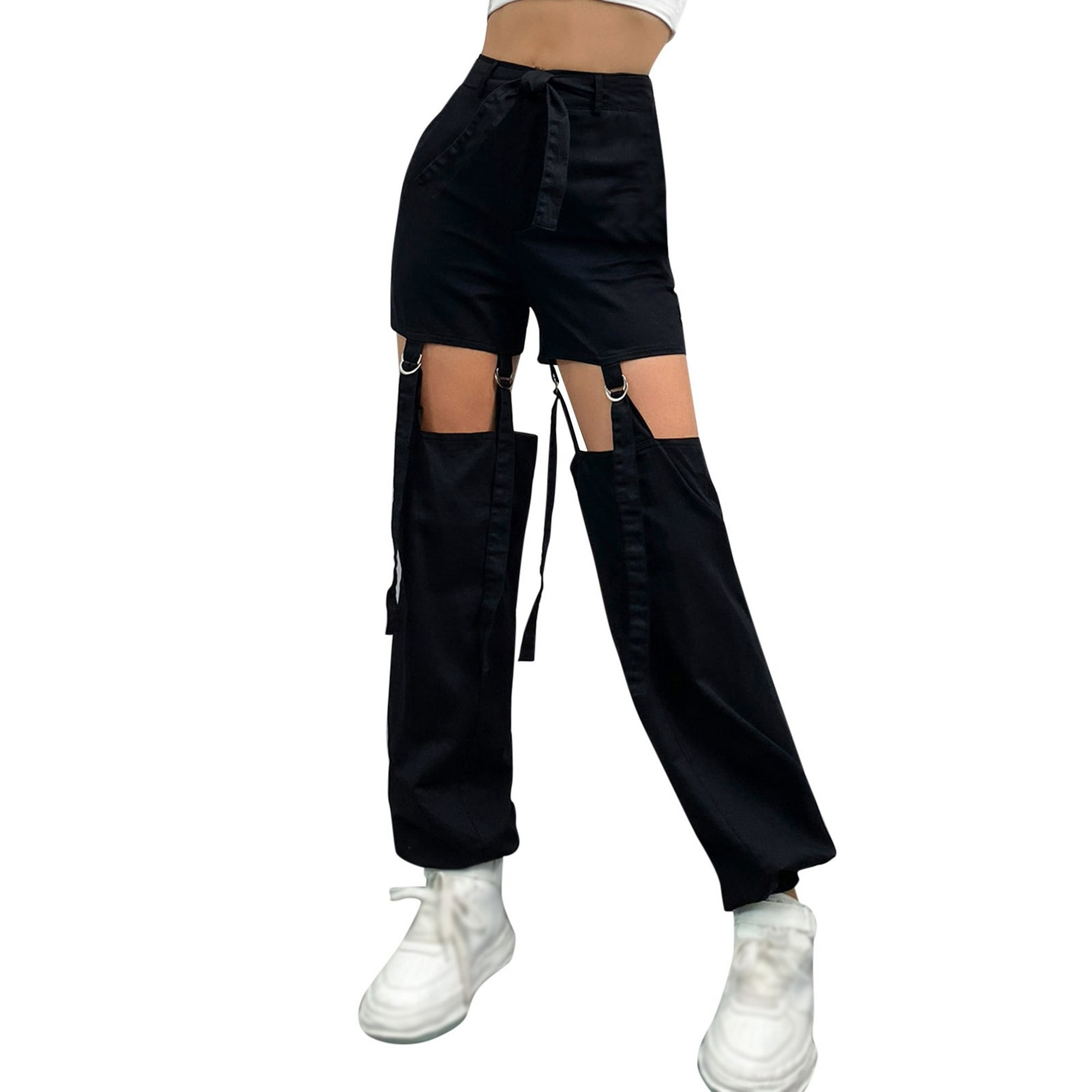 Gibobby Pantalones mujer frío Pantalones Cargo Mujer Pantalones Negros  Cintura Alta Cintura Delgada Con Cordón Y Bolsillos Sueltos Pantalón De